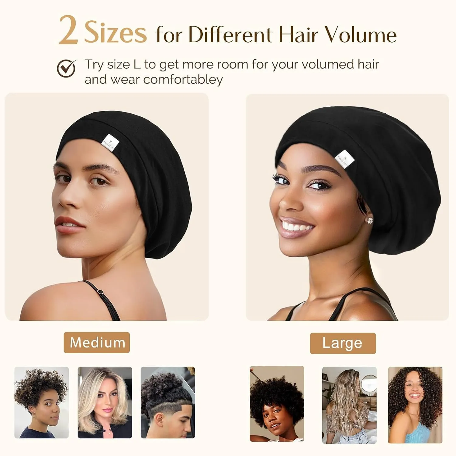 YANIBEST Slouchy Beanie Hat Satin Lined Sleep Cap Satin Bonnet Chemo Headwear Caps for Women and Men Pure Black