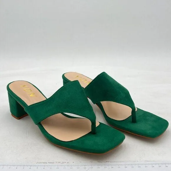 YDN Green Block Heel Mule Sandals Square Toe Slip On Flip Flop Backless Shoes
