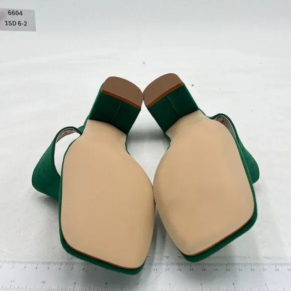 YDN Green Block Heel Mule Sandals Square Toe Slip On Flip Flop Backless Shoes