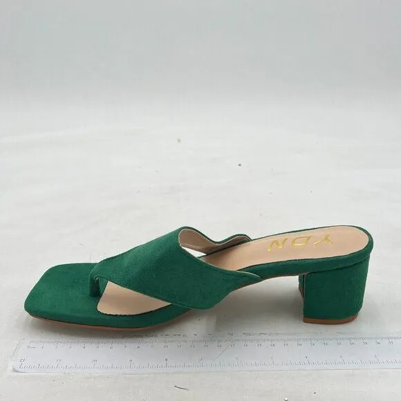 YDN Green Block Heel Mule Sandals Square Toe Slip On Flip Flop Backless Shoes