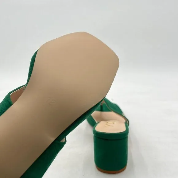 YDN Green Block Heel Mule Sandals Square Toe Slip On Flip Flop Backless Shoes
