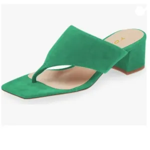 YDN Green Block Heel Mule Sandals Square Toe Slip On Flip Flop Backless Shoes