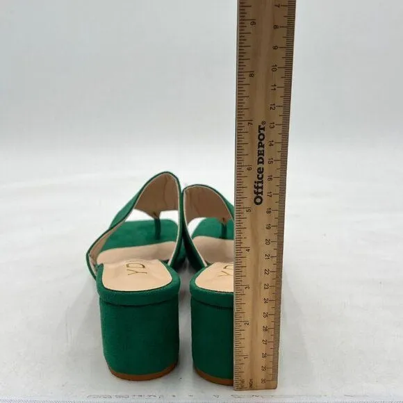 YDN Green Block Heel Mule Sandals Square Toe Slip On Flip Flop Backless Shoes