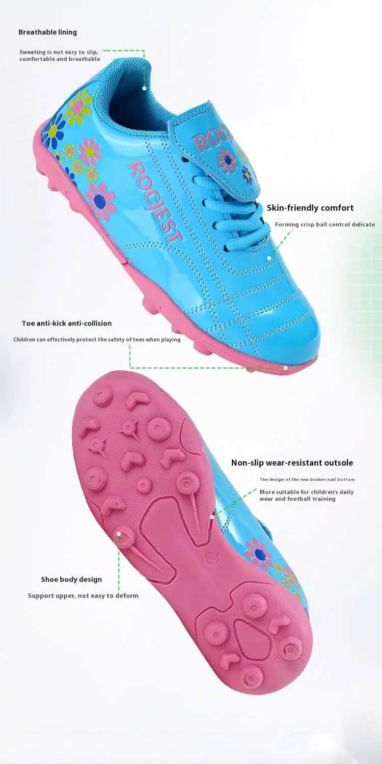 Youth Kids Firm Ground Soccer Cleats Athletic Outdoor Football Shoes for Boys & Girls