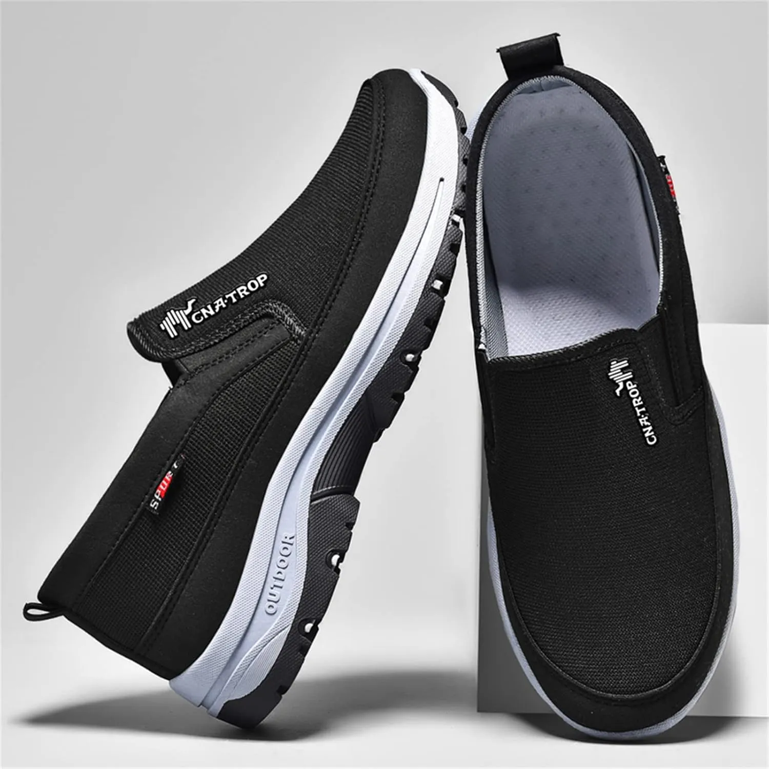 Ztigerz Men's Breathable Mesh Canvas Orthopedic Travel Plimsolls Slip-On Loafers,Comfort Non Slip Outdoor Flats Sneakers Walking Hiking Driving Casual Boat Shoes